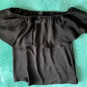 Black off the shoulder silk blouse